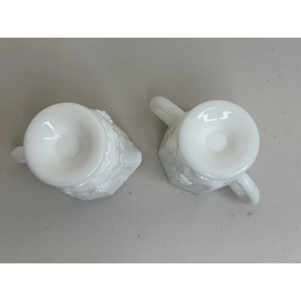 Westmoreland Milk White Glass Paneled Grape & Leaf Motif Creamer & Sugar Set VTG
